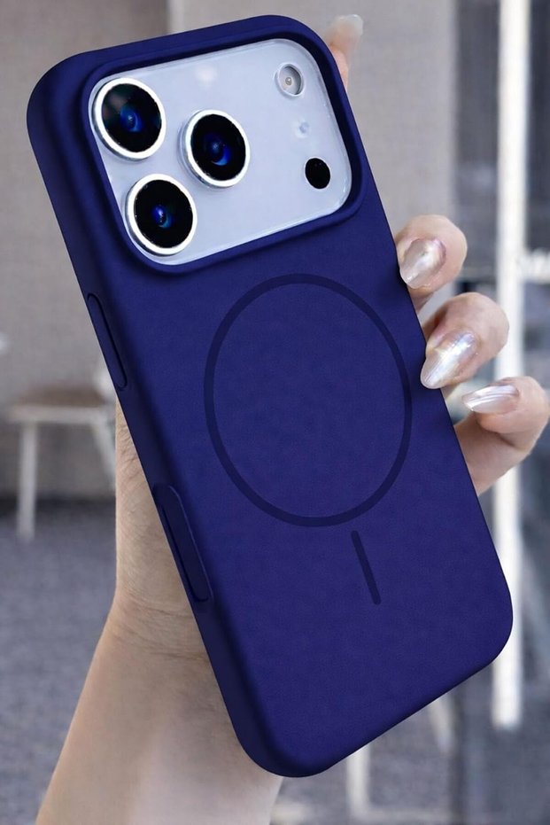 Magsafe Silicone Compatible with iPhone 18 Pro Max Strong Magnetic Ring Car Holder Compatible Silicone Protective Case Navy Blue