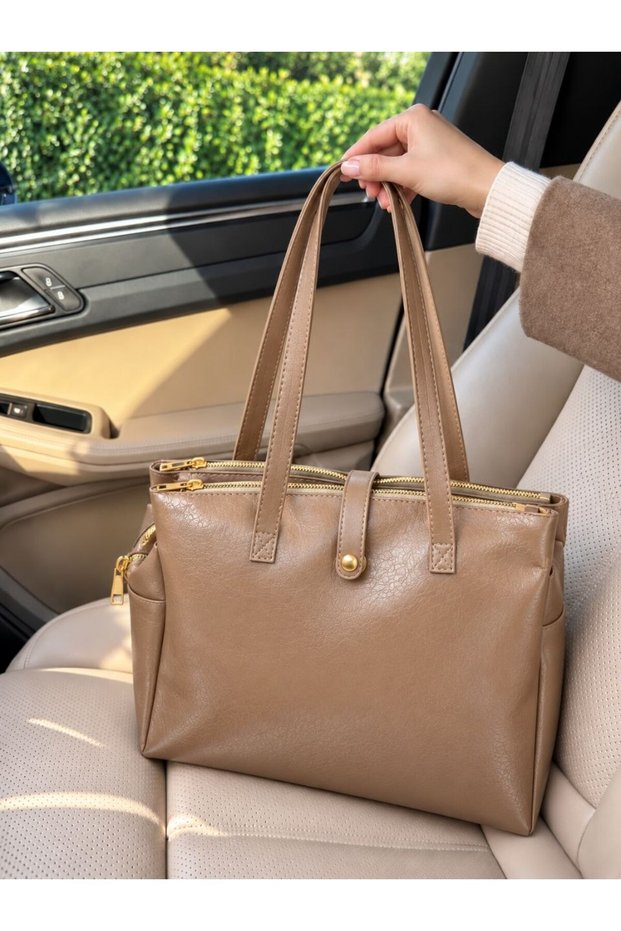 Women's Soft Large Size Multi-Compartment Lined Adjustable Long Strap Hand and Shoulder Bag