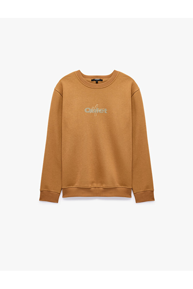 Long Sleeve Ribbed Crew Neck Printed Sweatshirt