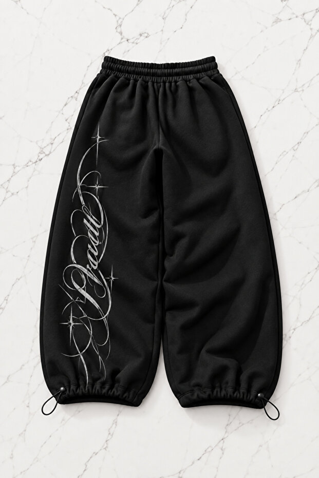 Black Victory Printed Baggy Unisex Sweatpants