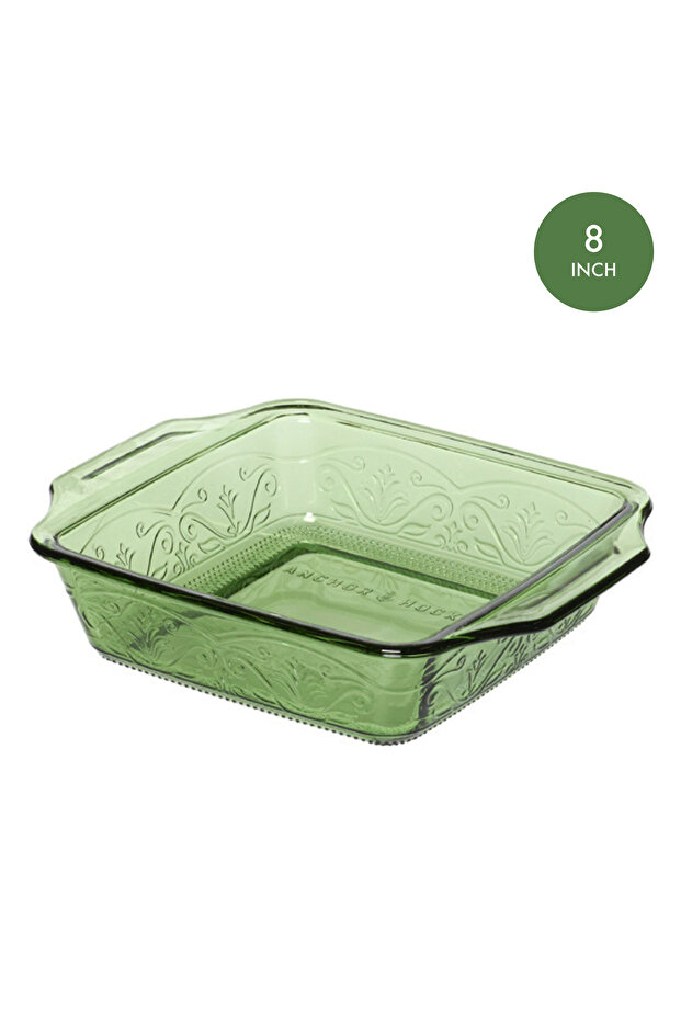 Laurel Embossed 8 Inch Square Glass Cake Dish Transparent Baking Dish for Cakes Brownies Desserts Oven Microwave Safe