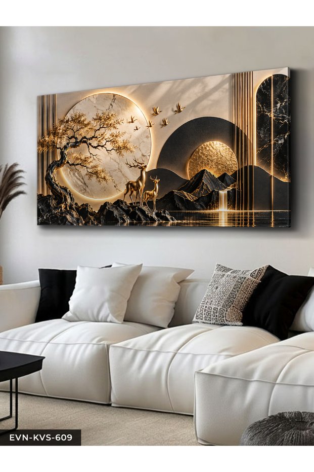 Round Patterns and Gold Deer One Piece Unilluminated Canvas - Canvas Painting
