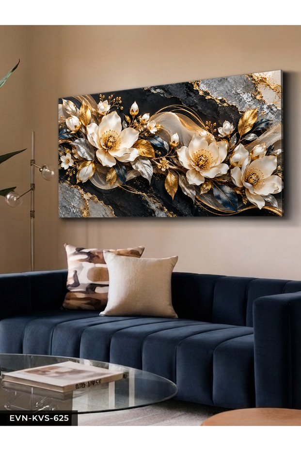 Gold Sparkling Elegant White Flower One Piece Canvas - Canvas Art Print