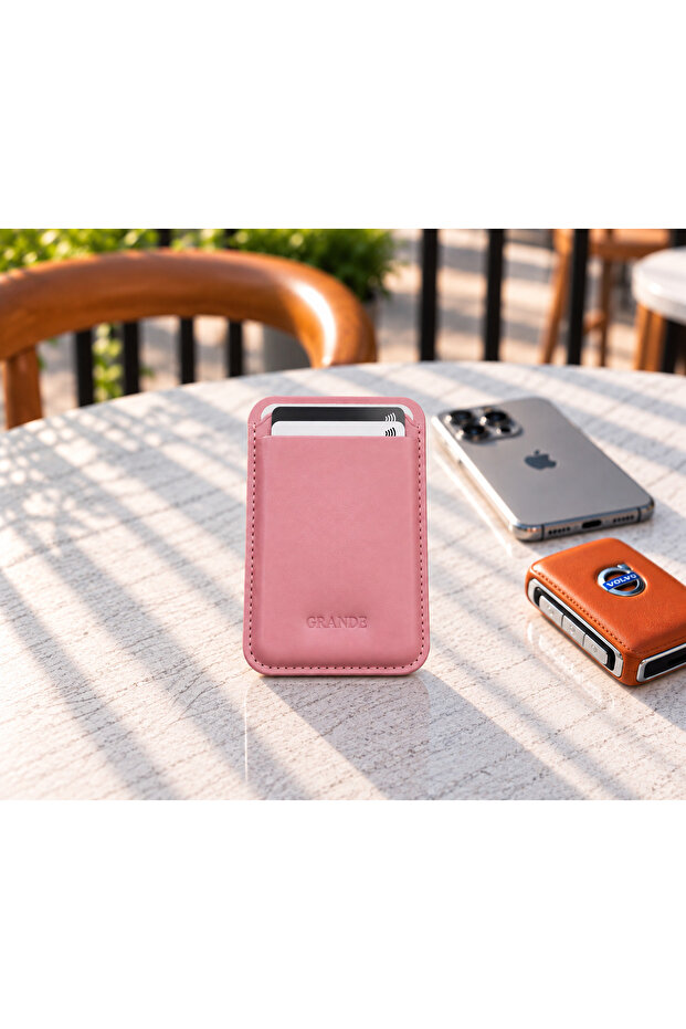 Vegan Leather Magsafe Card Holder Pink