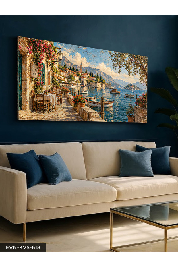 Stone Houses and Sea One Piece Canvas - Canvas Art Print