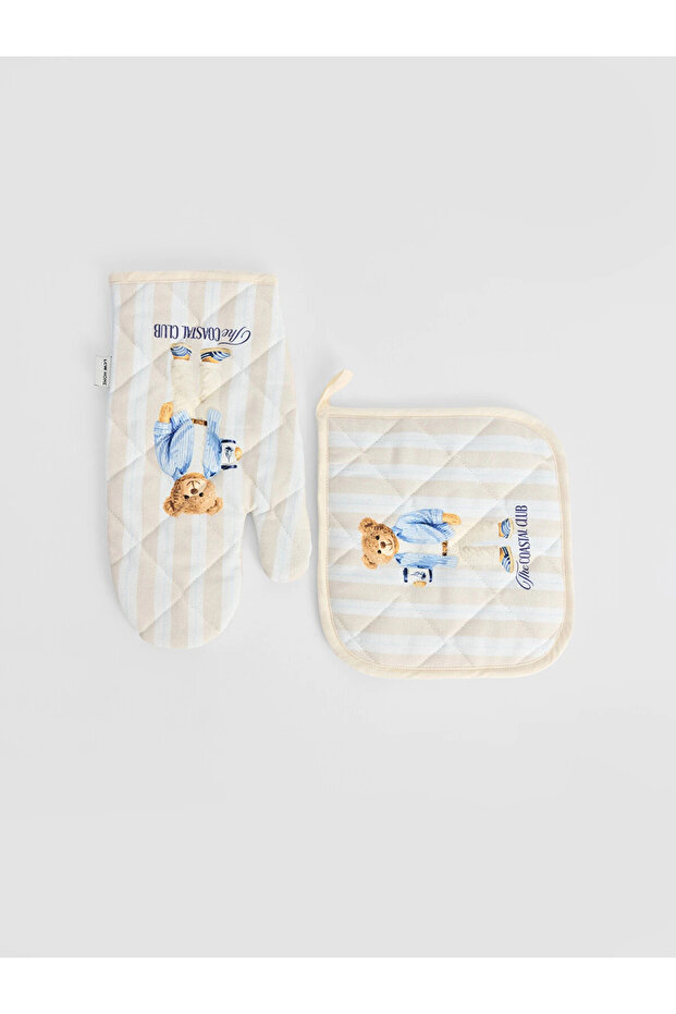 Lcw Home Mixed Bear Teddy Embroidered Oven Mitt and Holder