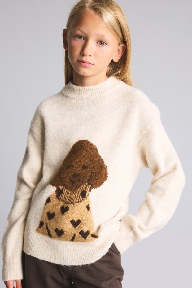 Turtleneck Dog Figured Knitwear Sweater for Girls I6386A826Wn