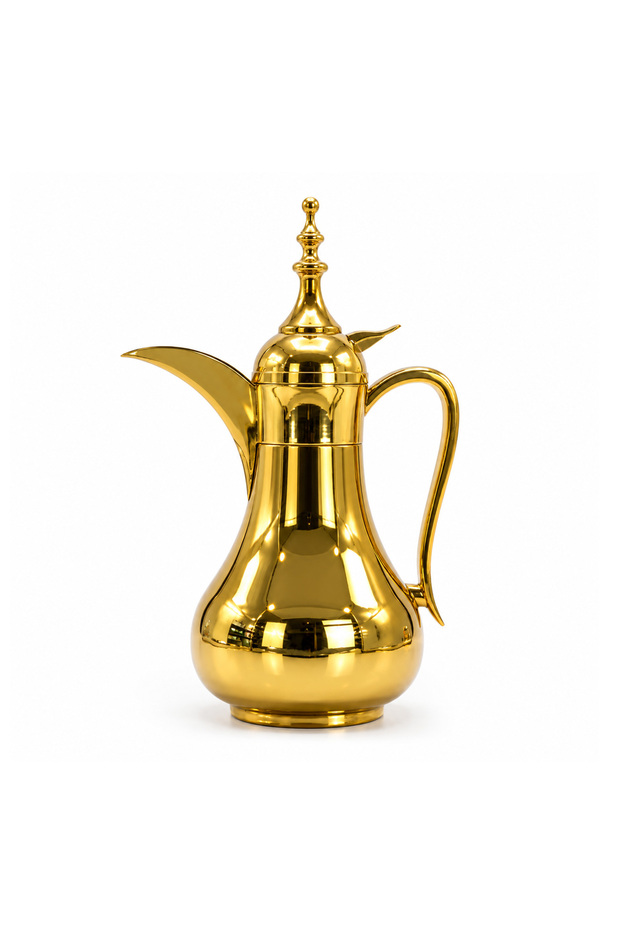 V0629GG Stainless Steel Vacuum Flask 1L Gold Double Wall Insulated Dallah for Coffee and Tea