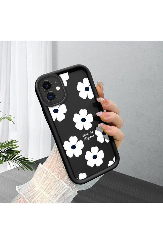 iPhone 11 Compatible Simple White Floral Print Case, Durable Impact Protection