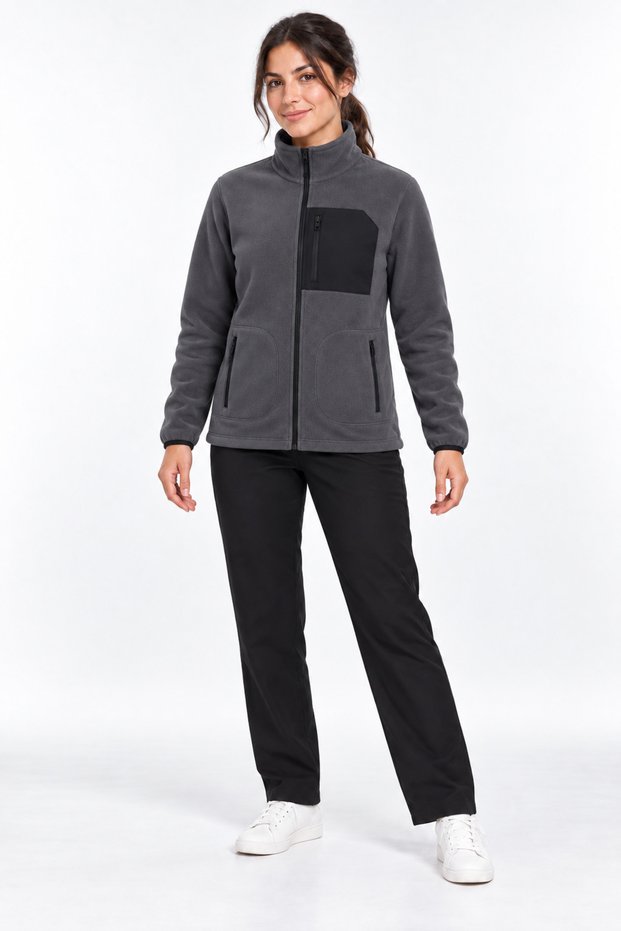 Smoked Women's Fleece Jacket with High Collar and Front Pockets with Zipper