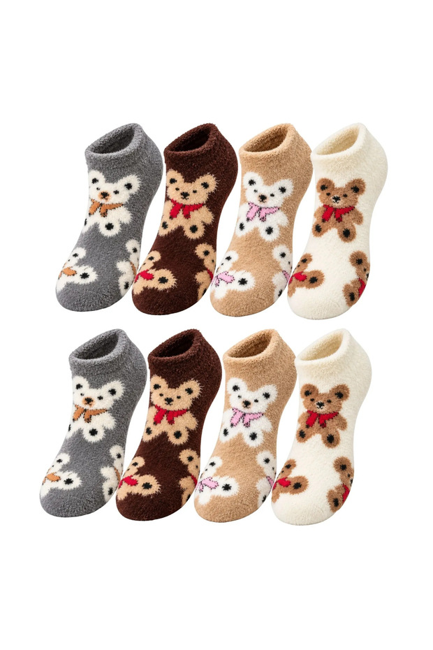 Wak women's teddy bear patterned soft boot socks 8-piece set plush soft warm perfumed winter comfortable socks set