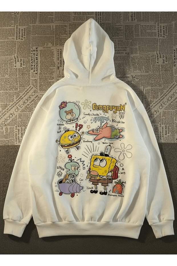 Sponge Printed Premium Oversize Hooded 3 Thread Cotton Sweatshirt