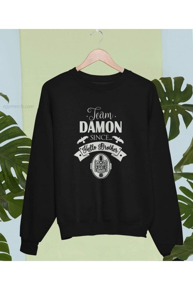 Vampire Diaries Mystic Falls Damon Printed Cotton 3 Thread Threaded Crew Neck Oversize Sweatshirt