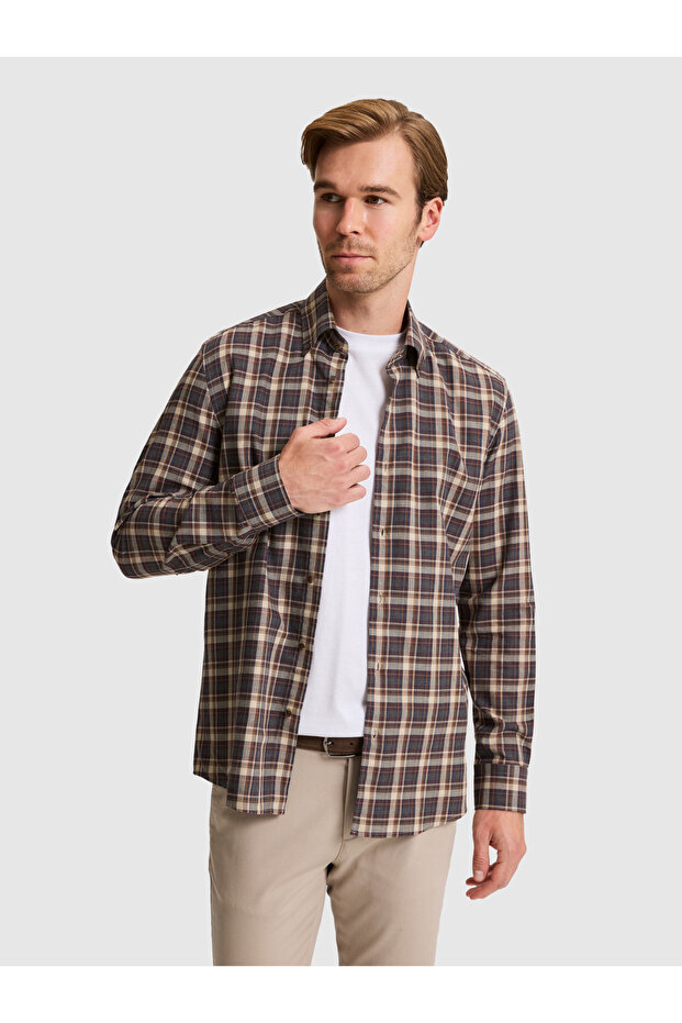 Brown Regular Fit Long Sleeve Shirt 50332034-Vr029