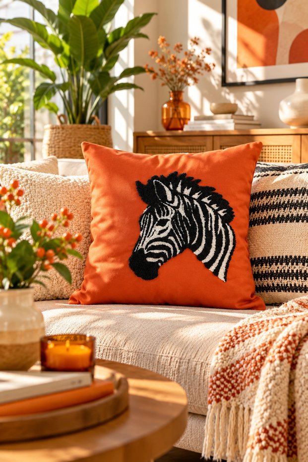 Punch Embroidered Throw Pillow Cover - 43*43 cm - Grevy - Pnk001