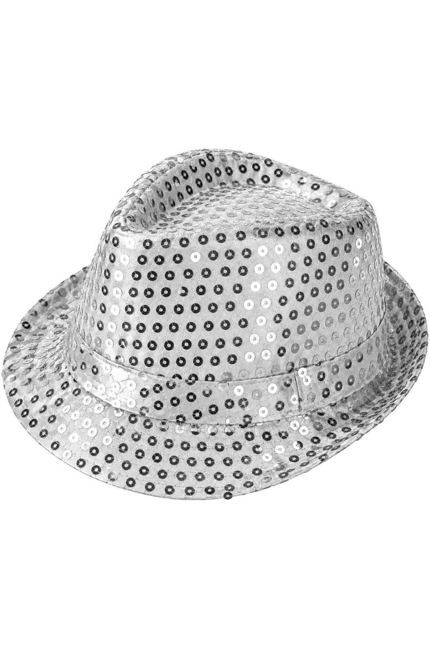 Disco Star Silver Sequined Fedora Hat Adult Size