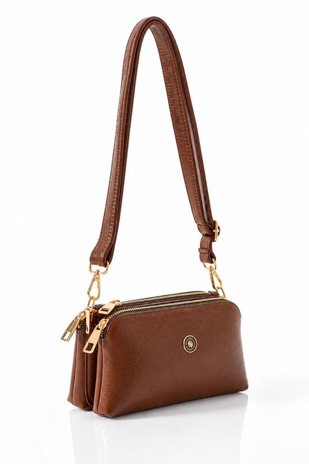 Vx-1444 Soft Artificial Leather Small 3-Compartment Women's Shoulder Bag Taba