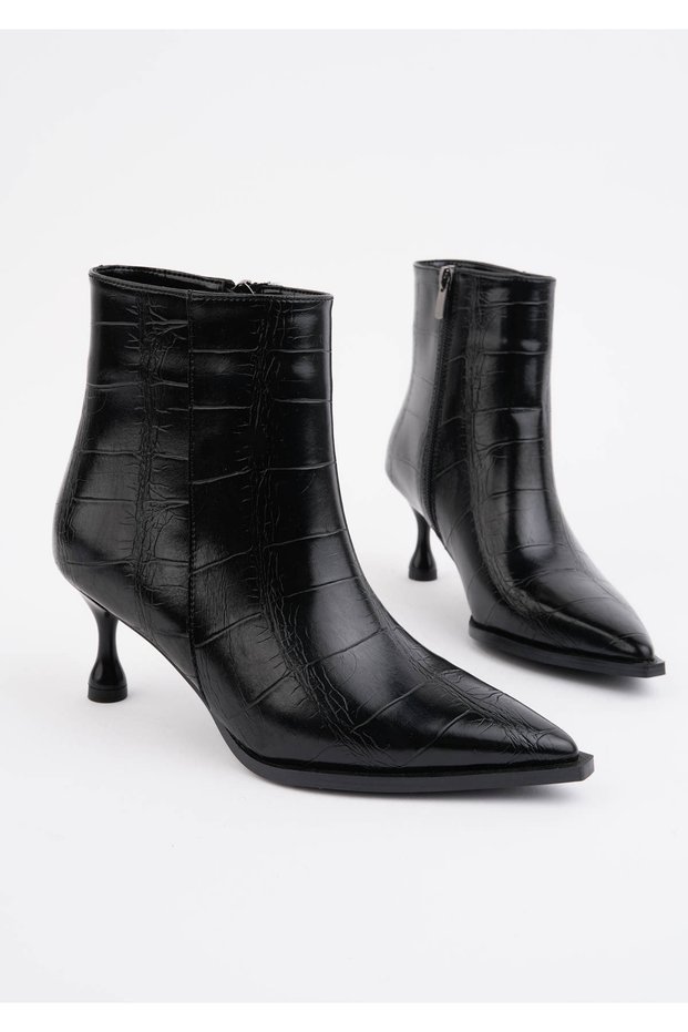 Leader Croco Patterned Women's Thin Heel Boots Heel Height 6 cm