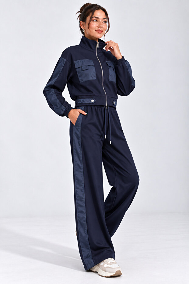 Navy Blue Color Parachute Detailed Suit - T4221