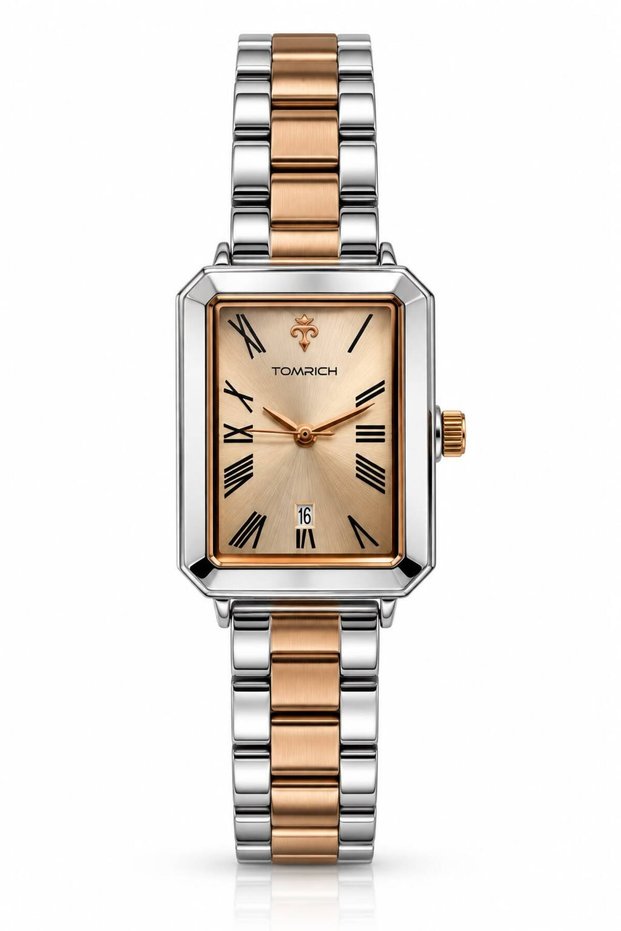 ELIORA TRS2125L Women's Analog Watch, Rectangular Case, Two-Tone Stainless Steel, Rose Gold Dial