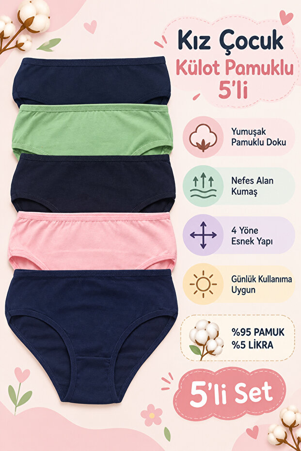 Girls' Panties 5 Pack Cotton Lycra - Cleve