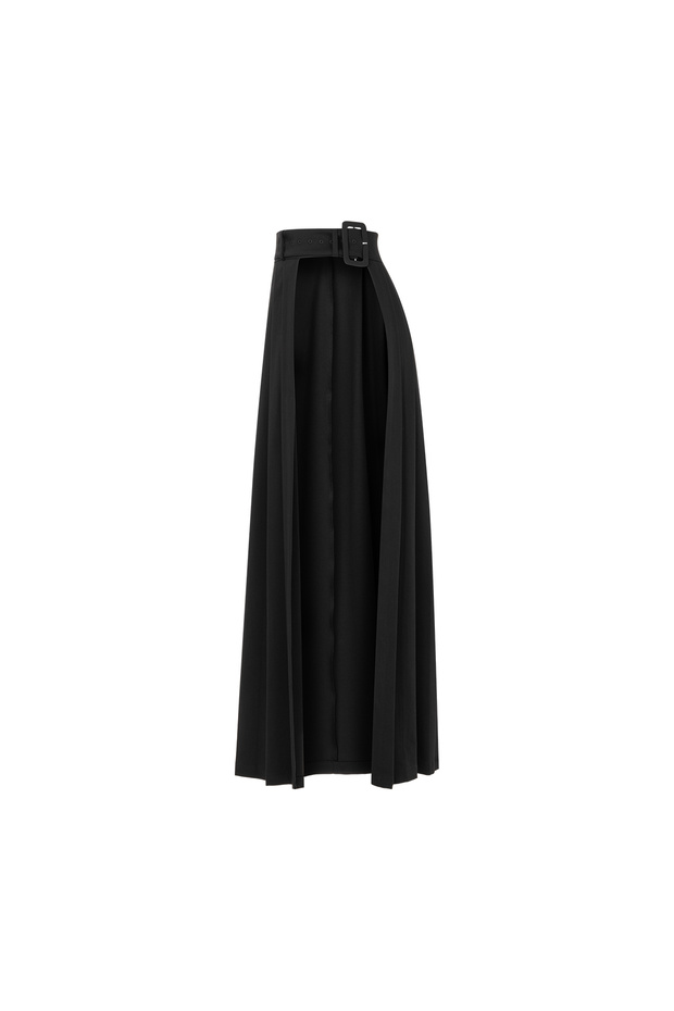 Black Pleated Skirt with Belt Accessory