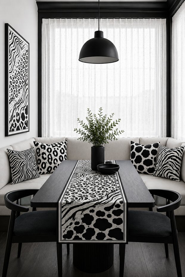 Black and White Zebra Leopard Animal Print 4-Piece Throw Pillow Cover Runner Set