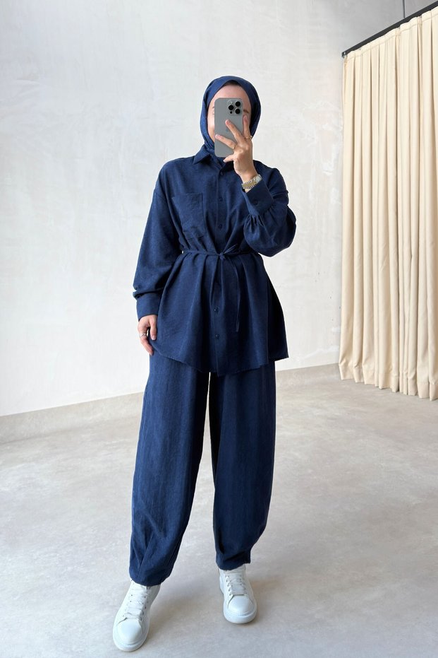 Shalwar Cut Pants Double Suit - Navy Blue