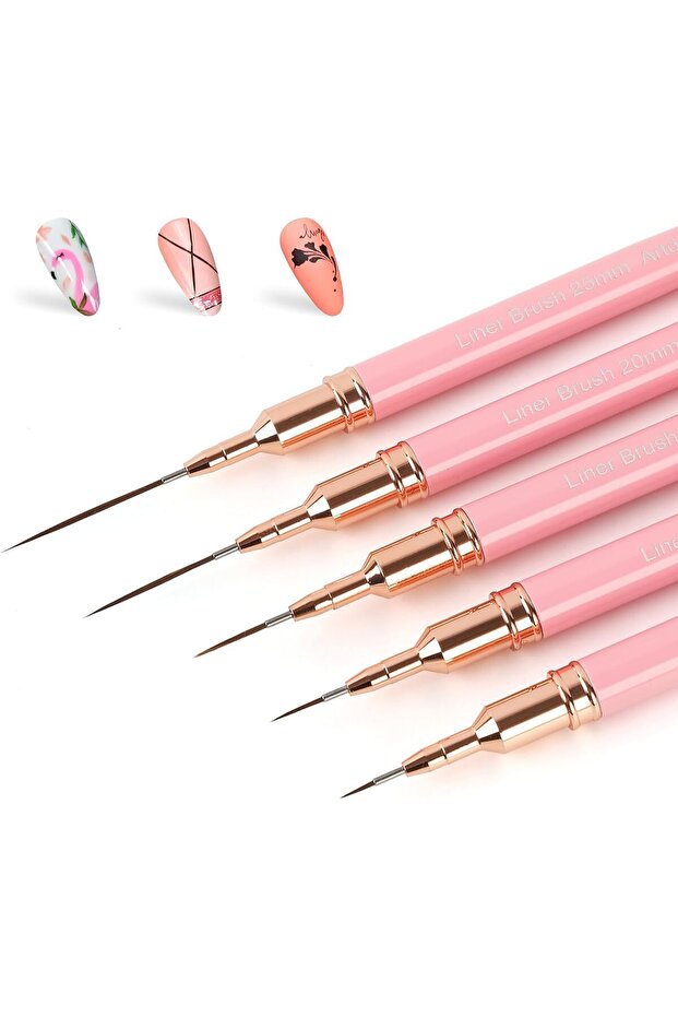 Metallic Nail Art Pens, Liner Brushes Set, 5PCS Pink Nail Tools