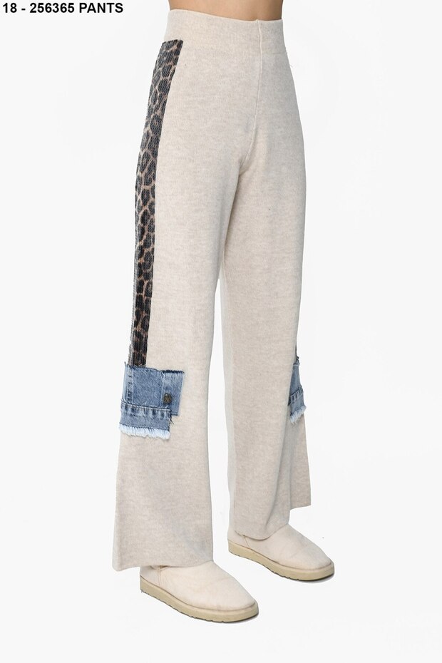 Design Leopard and Denim Detail Sweatpants