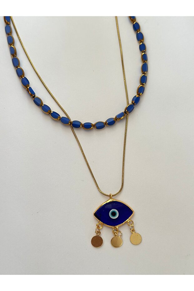 Glass Bead and Glass Eye Pendant Set Double Necklace Set
