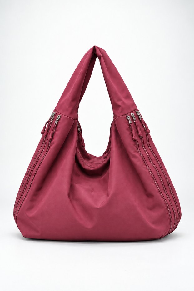 Women's Duna Burgundy Zippered Lined Hobo Shoulder Bag
