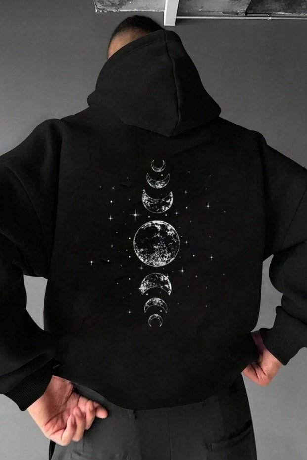 Men's Three Threaded Black Moon Phases Cotton Sweatshirt Hoodie
