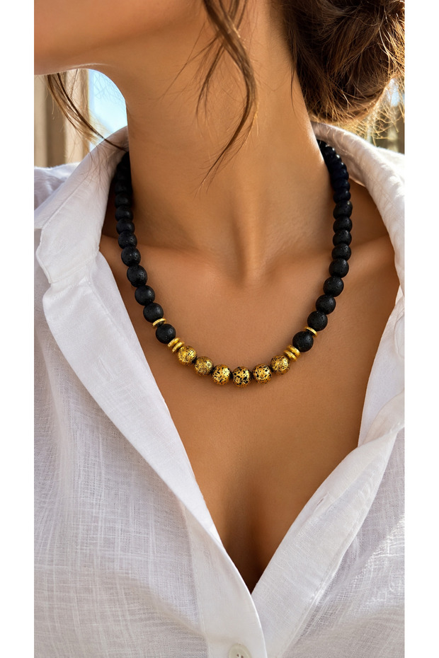 10mm Lava Stone Natural Stone Hematite Natural Stone Women's Necklace Design Women's Necklace Natural Stone Necklace