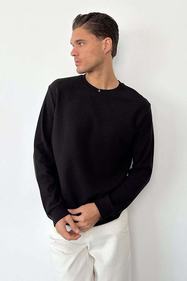 Men's Crew Neck Basic Sweatshirt Black - 6102