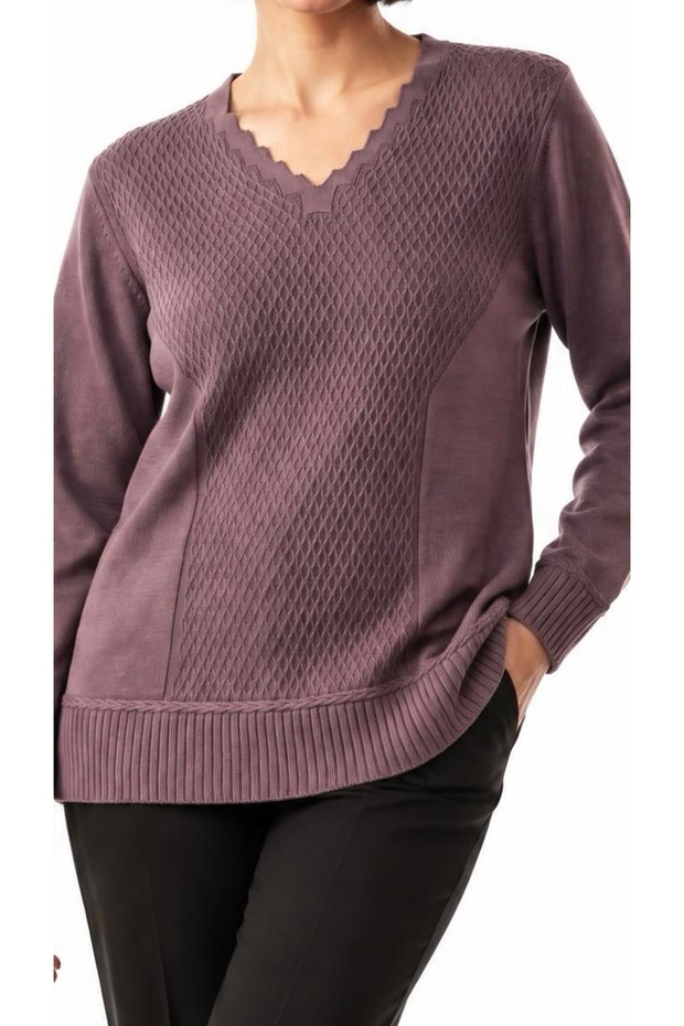 Mercerized Hair Knit Detailed Mother's Blouse / Lilac