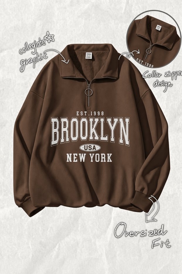 Brooklyn Unisex Half-Zip Oversize 3-Ply Sweatshirt