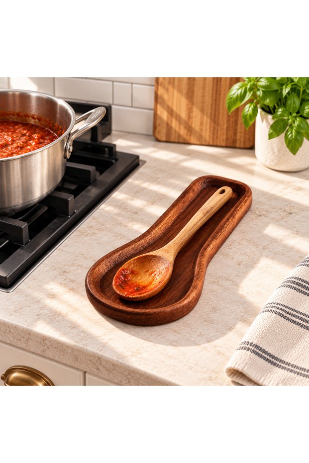 Wooden Countertop Dirty Spoon Holder - Dirty Spoon Holder with Scoop Base