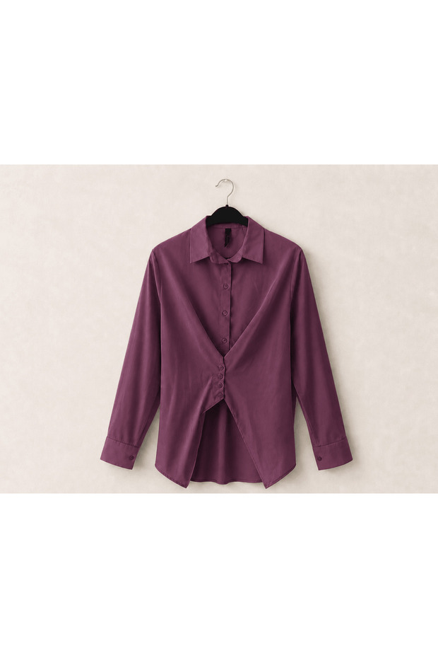 Button Detailed Front and Tie Back Shirt - Purple