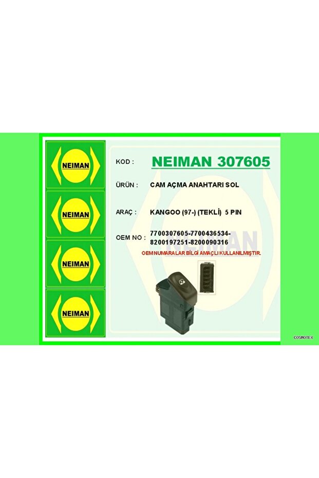 Csmo-Tex Cam Lock Switch Left Renault Goo 97- Single (161100) 5 Pins