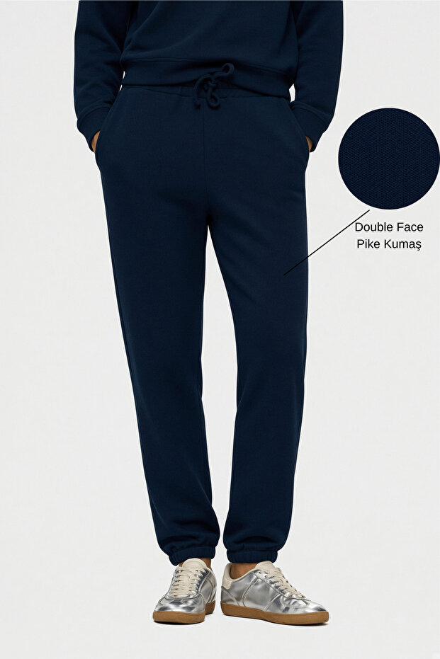 ANNIE Navy Blue Slim-Fit Embroidered Standard-Fit Women's Pique Sweatpants