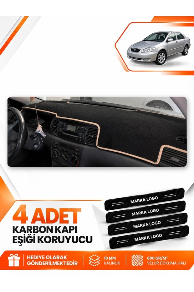 Toyota Corolla E130 (2000-2006) Compatible Front Cover Glove Box Protection Carpet - Black-Beige - To014