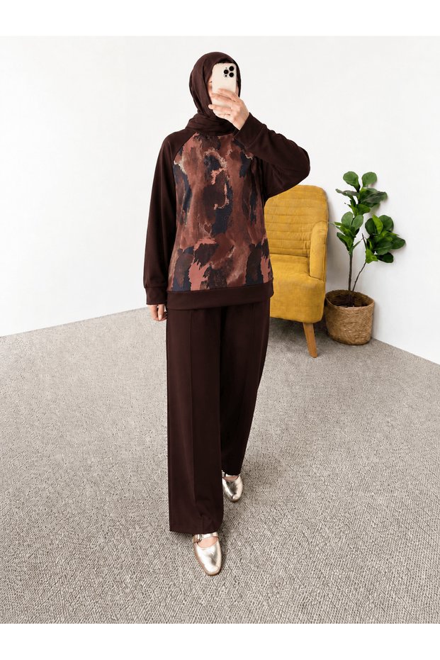 Batik Pattern Oysho Trouser Suit - Bitter Brown