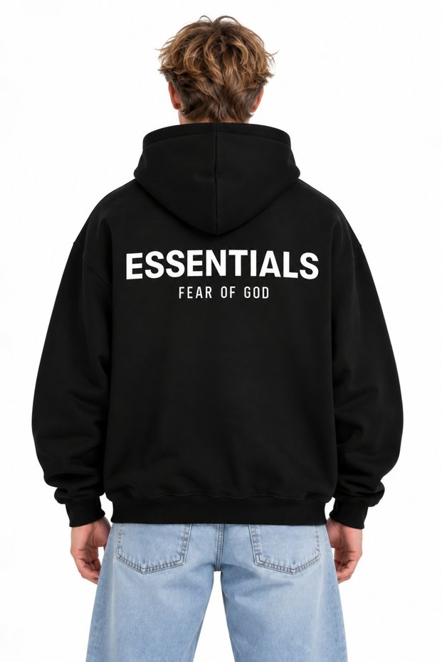 Women's Men's Unisex Essential Text Patterned Printed 100% Cotton Oversize Hooded Sweatshirt with Hood