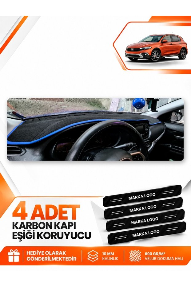 Fi̇at Egea Cross (2021-2026) Tabletless Compatible Front Torpedo Protection Case Cover - Black-Blue - Fi011