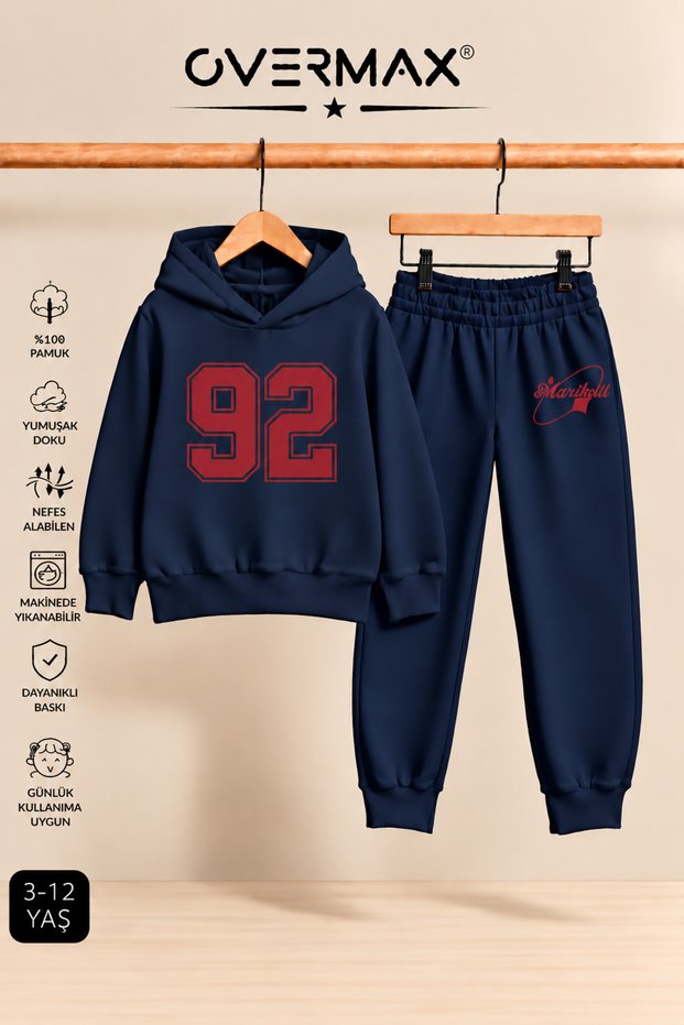 92 Printed Children's Hooded Sweatshirt Tracksuit Set - Ages 3-12