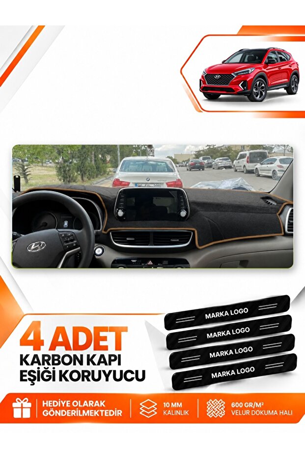 Hyundai Tucson (2018-2021) Compatible Front Torpedo Protection Case Carpet Cover - Black-Brown - Hu036