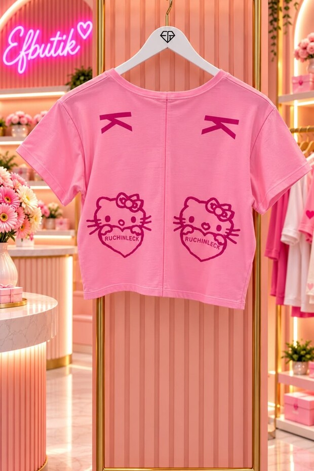 Pink Hello Kitty Ruchinleck Grunge Y2K Short Sleeve Crop