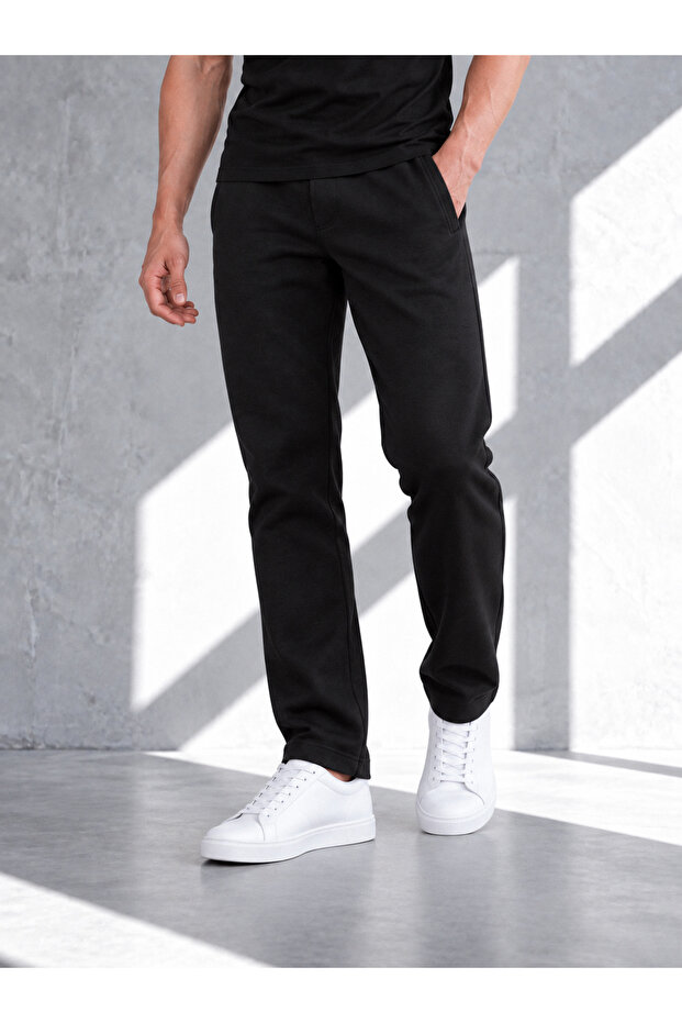 3 Threaded Ribbed Compact Combed Cotton Flat Leg Men's Sweatpants