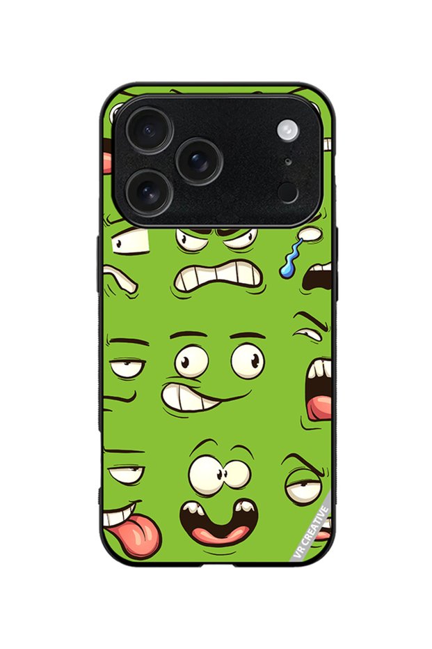 Protective Case Cover For Apple iPhone 18 Pro Green Faces Design Multicolour